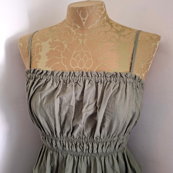Dizzy Lizzy Olive Green Cotton Smocked Midi Dress Womens Medium Ruffle Hem Boho - Picture 3 of 7